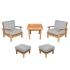 Royal Teak Collection P105GR Miami Deep Seating 5-Piece Teak Patio Conversation Set with Chairs, Ottomans & Square Side Table, Granite Sunbrella Cushions
