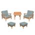 Royal Teak Collection P105SPA Miami Deep Seating 5-Piece Teak Patio Conversation Set with Chairs, Ottomans & Square Side Table, Spa Sunbrella Cushions