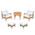 Royal Teak Collection P105WH Miami Deep Seating 5-Piece Teak Patio Conversation Set with Chairs, Ottomans & Square Side Table, White Sunbrella Cushions
