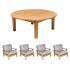 Royal Teak Collection P109GR Miami Deep Seating 5-Piece Teak Patio Conversation Set with Chairs & Round Coffee Table, Granite Sunbrella Cushions