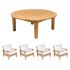 Royal Teak Collection P109WH Miami Deep Seating 5-Piece Teak Patio Conversation Set with Chairs & Round Coffee Table, White Sunbrella Cushions