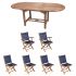 Royal Teak Collection P10NV 7-Piece Teak Patio Dining Set with 60/78-Inch Oval Expansion Table & Sailmate Folding Chairs, Navy Sling