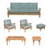 Royal Teak Collection P112SPA Miami Deep Seating 6-Piece Teak Patio Conversation Set with Seating, Rectangular Coffee Table & Square Side Table, Spa Sunbrella Cushions