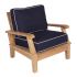 Royal Teak Collection P113NA Miami Deep Seating 6-Piece Teak Patio Conversation Set with Seating, Rectangular Coffee Table & Square Side Tables, Navy Sunbrella Cushions
