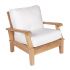 Royal Teak Collection P113WH Miami Deep Seating 6-Piece Teak Patio Conversation Set with Seating, Rectangular Coffee Table & Square Side Tables, White Sunbrella Cushions