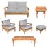 Royal Teak Collection P115GR Miami Deep Seating 6-Piece Teak Patio Conversation Set with Seating, Rectangular Coffee Table & Square Side Table, Granite Sunbrella Cushions
