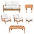 Royal Teak Collection P115WH Miami Deep Seating 6-Piece Teak Patio Conversation Set with Seating, Rectangular Coffee Table & Square Side Table, White Sunbrella Cushions
