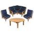 Royal Teak Collection P117NA Miami Deep Seating 4-Piece Teak Patio Conversation Set with Sectional Seating & Round Coffee Table, Navy Sunbrella Cushions