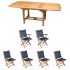 Royal Teak Collection P11NV 7-Piece Teak Patio Dining Set with 60/78-Inch Rectangular Expansion Table & Sailmate Folding Chairs, Navy Sling