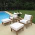 Royal Teak Collection P129 Coastal Deep Seating 5-Piece Teak Patio Conversation Set with Chairs, Ottomans, Square Side Table & Sunbrella Cushions