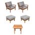 Royal Teak Collection P129GR Coastal Deep Seating 5-Piece Teak Patio Conversation Set with Chairs, Ottomans & Square Side Table, Granite Sunbrella Cushions