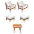Royal Teak Collection P129WH Coastal Deep Seating 5-Piece Teak Patio Conversation Set with Chairs, Ottomans & Square Side Table, White Sunbrella Cushions