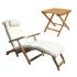 Royal Teak Collection P133WH 2-Piece Teak Patio Conversation Set with Steamer Lounger & 20-Inch Square Folding Picnic Table, White Steamer Cushion