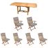Royal Teak Collection P13GR 7-Piece Teak Patio Dining Set with 60/78-Inch Rectangular Expansion Table & Sailor Folding Chairs, Granite Multi Cushions