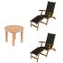 Royal Teak Collection P140BL 3-Piece Teak Patio Conversation Set with Sling Steamer Loungers & 20-Inch Round Side Table, Black Sling