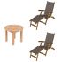 Royal Teak Collection P140GR 3-Piece Teak Patio Conversation Set with Sling Steamer Loungers & 20-Inch Round Side Table, Granite Sling