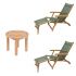 Royal Teak Collection P140MS 3-Piece Teak Patio Conversation Set with Sling Steamer Loungers & 20-Inch Round Side Table, Moss Sling