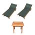 Royal Teak Collection P148MS 3-Piece Teak Patio Conversation Set with Sling Sundaze Loungers & 20-Inch Square Side Table, Moss Sling