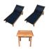 Royal Teak Collection P148NV 3-Piece Teak Patio Conversation Set with Sling Sundaze Loungers & 20-Inch Square Side Table, Navy Sling