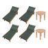 Royal Teak Collection P145MS 6-Piece Teak Patio Conversation Set with Sling Sundaze Loungers & 20-Inch Round Side Tables, Moss Sling