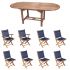 Royal Teak Collection P15NV 9-Piece Teak Patio Dining Set with 72/96-Inch Oval Expansion Table & Sailmate Folding Chairs, Navy Sling
