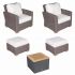Royal Teak Collection P160WH  Sanibel Deep Seating 5-Piece Wicker Patio Conversation Set with Chairs, Ottomans & Side Table, White Sunbrella Cushions