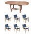 Royal Teak Collection P16NV 7-Piece Teak Patio Dining Set with 72/96-Inch Oval Expansion Table & Captiva Stacking Chairs, Navy Sling