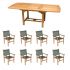Royal Teak Collection P22MS 9-Piece Teak Patio Dining Set with 96/120-Inch Rectangular Expansion Table & Captiva Stacking Chairs, Moss Sling
