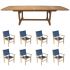 Royal Teak Collection P29NV 9-Piece Teak Patio Dining Set with 84/102/120-Inch Double Leaf Rectangular Expansion Table & Captiva Stacking Chairs, Navy Sling