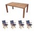 Royal Teak Collection P33NV 5-Piece Teak Patio Dining Set with 63-Inch Rectangular Table & Sailmate Folding Arm Chairs, Navy Sling