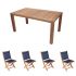 Royal Teak Collection P36NV 5-Piece Teak Patio Dining Set with 63-Inch Rectangular Table & Sailmate Folding Chairs, Navy Sling