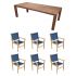 Royal Teak Collection P37NV 7-Piece Teak Patio Dining Set with 96-Inch Rectangular Table & Captiva Stacking Chairs, Navy Sling