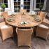 Royal Teak Collection P43 7-Piece Teak Patio Dining Set with 72-Inch Round Drop Leaf Table & Helena Full-Weave Wicker Chairs