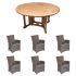 Royal Teak Collection P43GR 7-Piece Teak Patio Dining Set with 72-Inch Round Drop Leaf Table & Helena Full-Weave Wicker Chairs, Granite