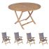 Royal Teak Collection P47GR 5-Piece Teak Patio Dining Set with 47-Inch Sailor Round Folding Table & Florida Reclining Chairs, Granite Sling