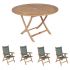 Royal Teak Collection P47MS 5-Piece Teak Patio Dining Set with 47-Inch Sailor Round Folding Table & Florida Reclining Chairs, Moss Sling
