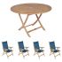 Royal Teak Collection P47NV 5-Piece Teak Patio Dining Set with 47-Inch Sailor Round Folding Table & Florida Reclining Chairs, Navy Sling