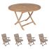 Royal Teak Collection P48GR 5-Piece Teak Patio Dining Set with 47-Inch Sailor Round Folding Table & Sailor Folding Arm Chairs, Granite Multi Cushions