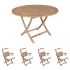 Royal Teak Collection P48WH 5-Piece Teak Patio Dining Set with 47-Inch Sailor Round Folding Table & Sailor Folding Arm Chairs, White Multi Cushions