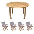 Royal Teak Collection P49GR 5-Piece Teak Patio Dining Set with 50-Inch Dolphin Round Table & Sailmate Sling Folding Arm Chairs, Granite Sling