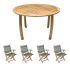 Royal Teak Collection P49MS 5-Piece Teak Patio Dining Set with 50-Inch Dolphin Round Table & Sailmate Sling Folding Arm Chairs, Moss Sling