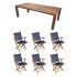 Royal Teak Collection P61NV 7-Piece Teak Patio Dining Set with 96-Inch Rectangular Table & Sailmate Folding Arm Chairs, Navy Sling