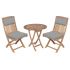 Royal Teak Collection P55GR 3-Piece Teak Patio Dining Set with 30-Inch Sailor Round Folding Table & Sailor Folding Side Chairs, Granite Multi Cushions