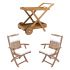 Royal Teak Collection P57WH 3-Piece Teak Patio Conversation Set with 36-Inch Tray Cart & Sailor Folding Arm Chairs, White Multi Cushions