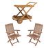 Royal Teak Collection P57WO 3-Piece Teak Patio Conversation Set with 36-Inch Tray Cart & Sailor Folding Arm Chairs