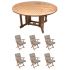 Royal Teak Collection P59GR 7-Piece Teak Patio Dining Set with 60-Inch Round Drop Leaf Table & Sailor Folding Arm Chairs, Granite Multi Cushions