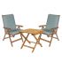 Royal Teak Collection P70SPA 3-Piece Teak Patio Conversation Set with 20-Inch Square Picnic Folding Table & Estate Reclining Chairs, Spa Fullback Cushions