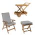 Royal Teak Collection P72GR 3-Piece Teak Patio Conversation Set with 36-Inch Tray Cart, Estate Reclining Chair & Footrest, Granite Cushions