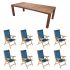 Royal Teak Collection P75NV 9-Piece Teak Patio Dining Set with 96-Inch Rectangular Table & Florida Reclining Chairs, Navy Sling