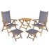 Royal Teak Collection P79GR 5-Piece Teak Patio Dining Set with 20-Inch Square Folding Picnic Table, Florida Reclining Chairs & Footrests, Granite Sling